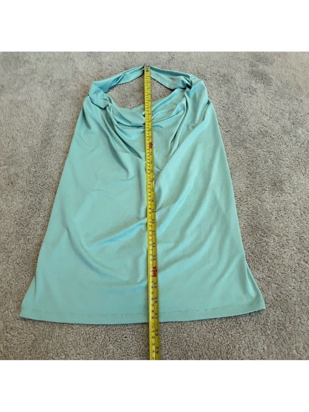 Pastel mint green draped cowl neck halter top stretchy Sz L - Picture 6 of 7